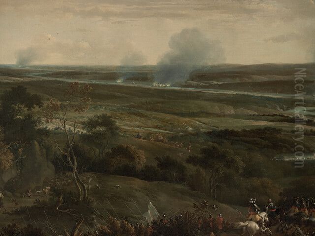 Tocht naar Chatham, 1667, gezien vanaf een heuvel bij Rochester Oil Painting by Willem Schellinks