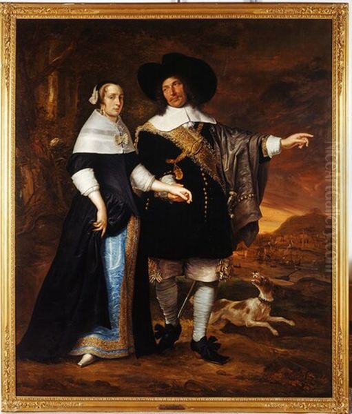 Double portrait of Willem van der Zaan (1621-1669), captain, rear admiral and commander in chief and his wife Agatha van der Eyck (1633-1703 Oil Painting by Abraham Lambertsz van den Tempel