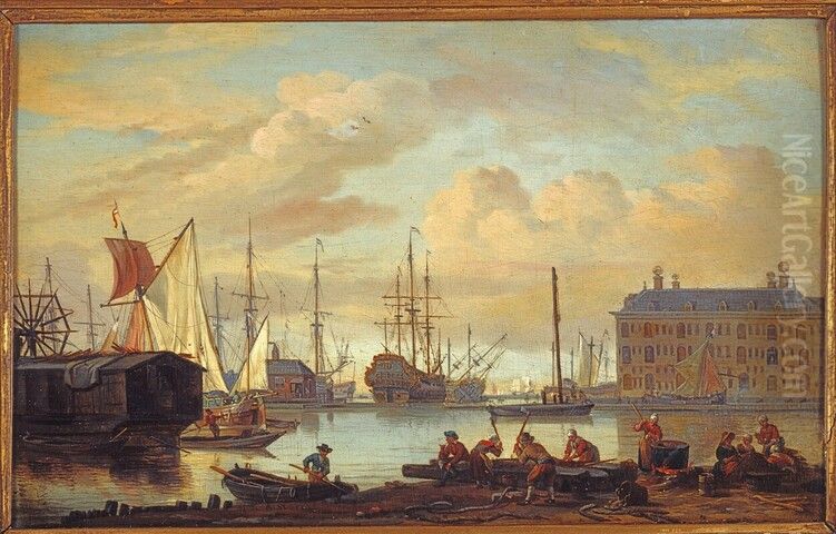 Gezicht op 's Lands Zeemagazijn te Amsterdam Oil Painting by Abraham Storck