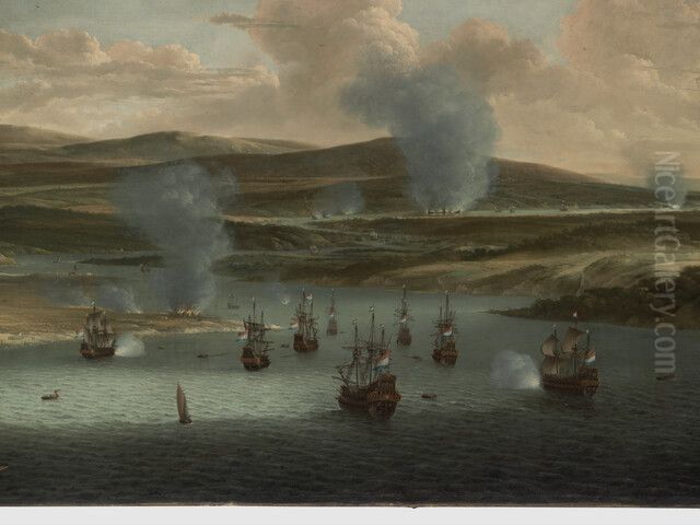 Tocht naar Chatham, 1667: de Nederlandse vloot in de monding van de Medway Oil Painting by Willem Schellinks