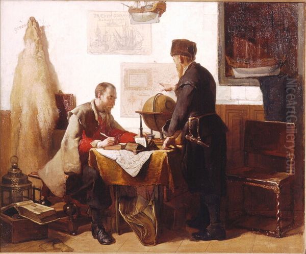 Heemskerck en Barends, hun tweeden togt naar het Noorden beramende Oil Painting by Christoffel Bisschop