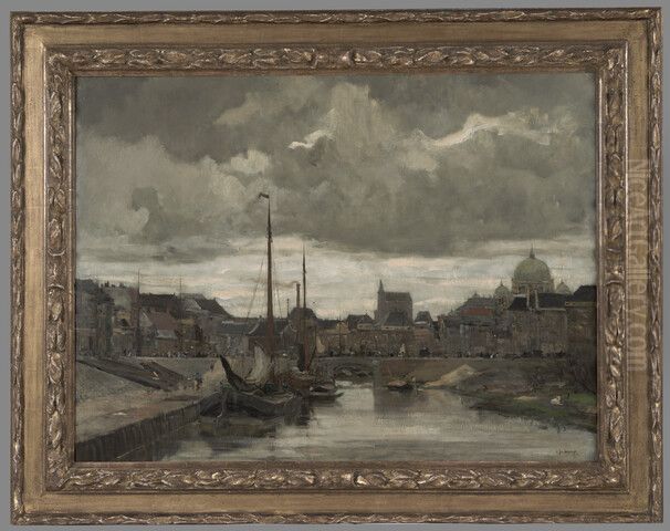 De Haringkade met seinpost te Scheveningen Oil Painting by Floris Arntzenius