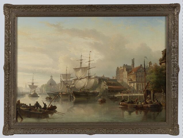 Stadsgezicht van Amsterdam Oil Painting by Elias Van Bommel