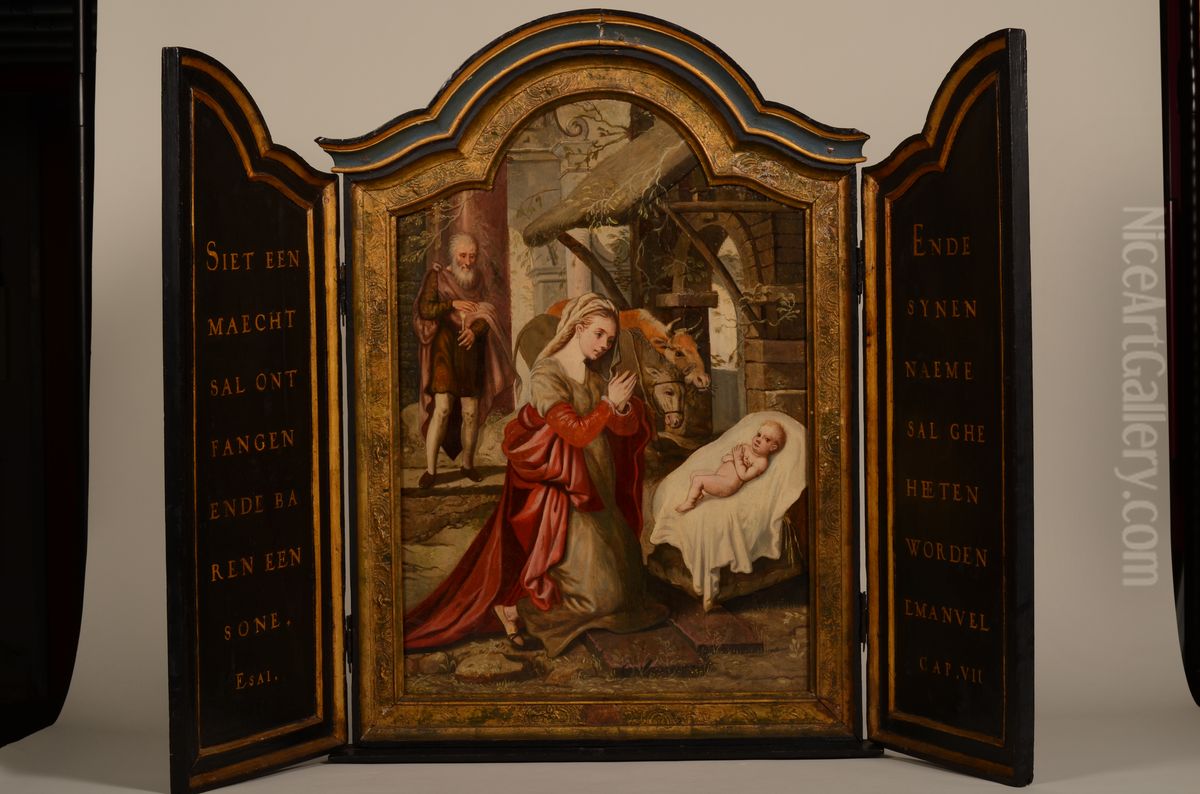 Houten triptiek met 'De geboorte van Christus' Oil Painting by Pieter Aertsen