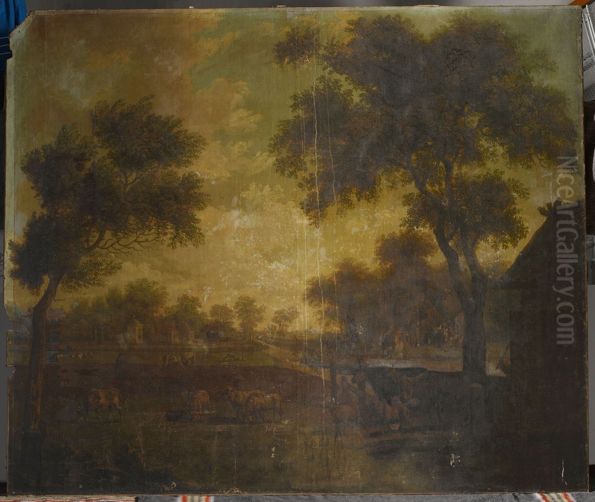 Landschap met vee Oil Painting by Johannes Petrus van Horstok