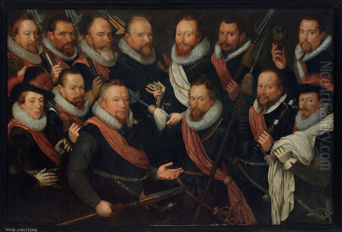 Officieren en vaandeldragers van de Jonge Schutterij Oil Painting by Zacharias Paulusz