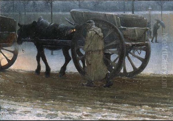 Snow in Paris Oil Painting by Nils Kreuger