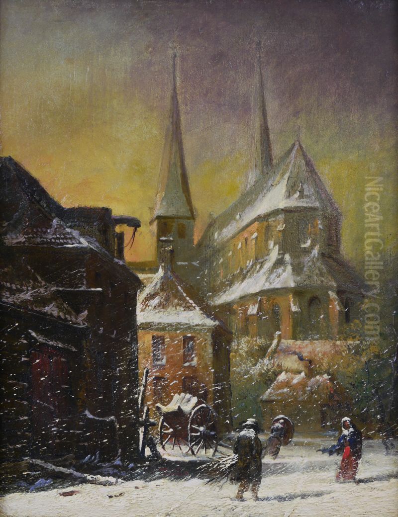 Achterzijde Bergkerk in sneeuw Oil Painting by Jan Derk Huibers