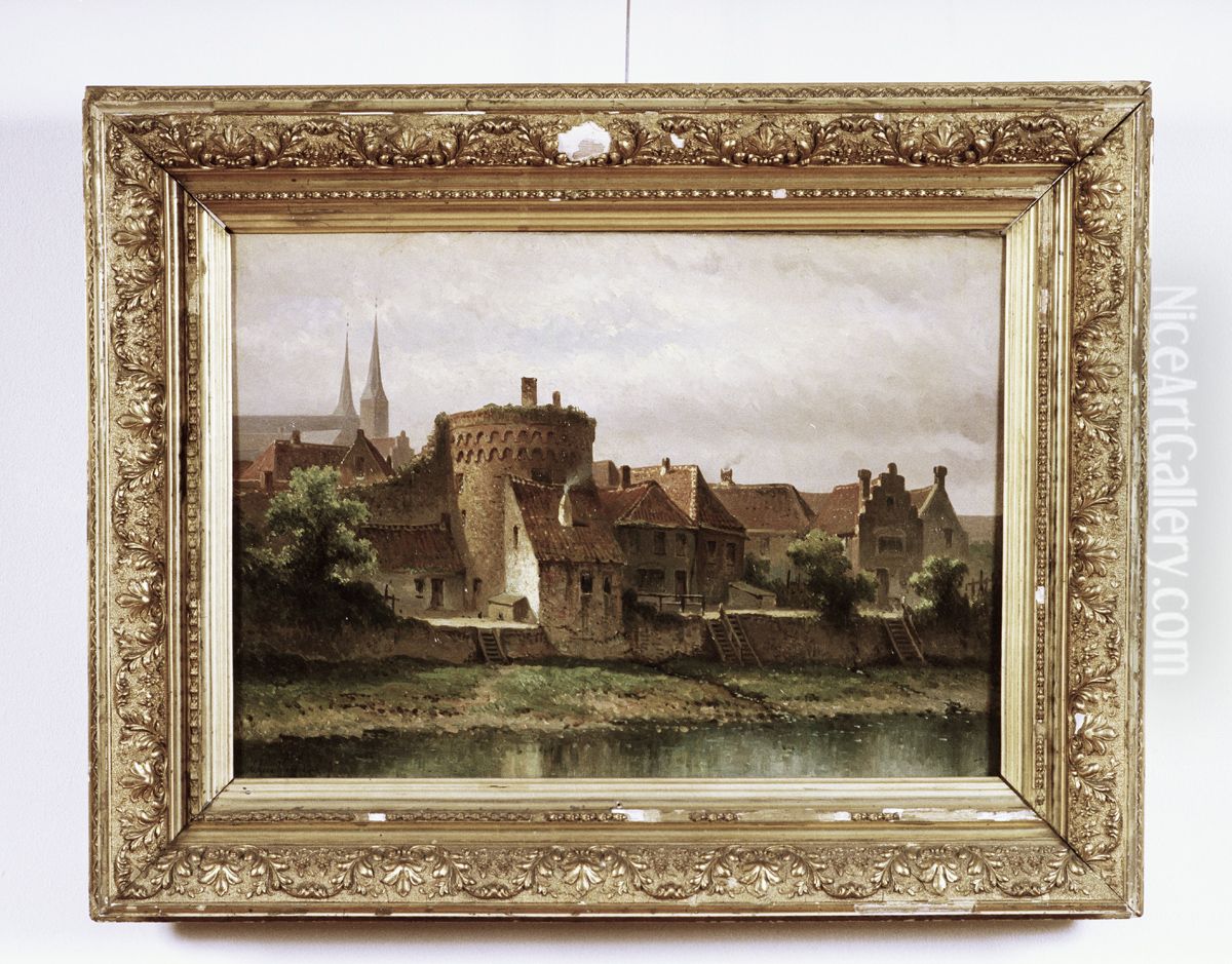 Achterzijde Walstraat met voormalige Buitengracht. Oil Painting by Eduard Alexander Hilverdink