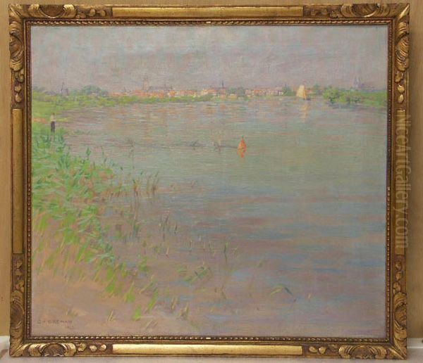 IJssel met gezicht op Deventer Oil Painting by Co Breman