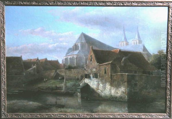 Binnengracht met achterzijde Bergkerk Oil Painting by Kaspar Karsen