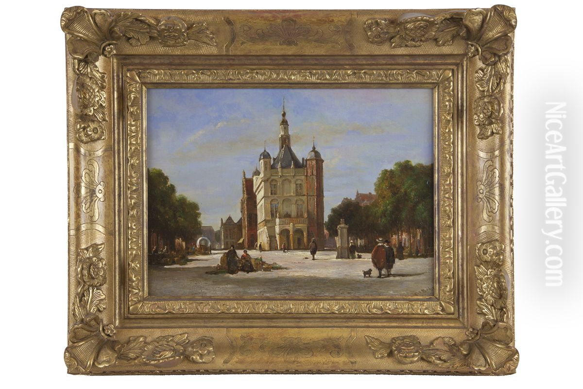 Gezicht op de Waag Oil Painting by Carel Jacobus Behr