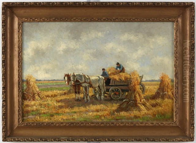 Bij de graanoogst Oil Painting by Herman Wolbers