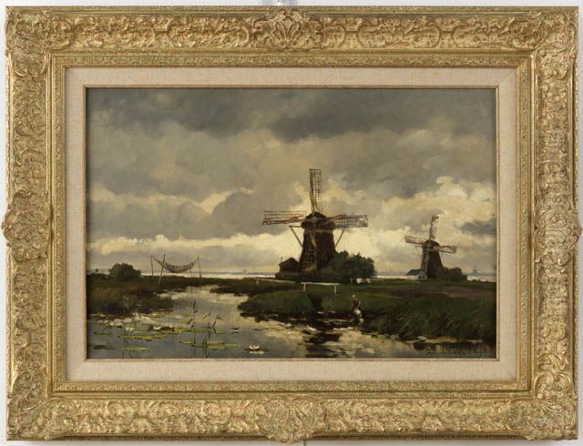 Molens in waterlandschap bij Nieuwkoop Oil Painting by Hendrik Dirk Kruseman van Elten