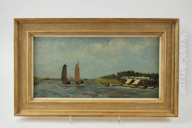 Varende Tjalken Oil Painting by Carl August Breitenstein