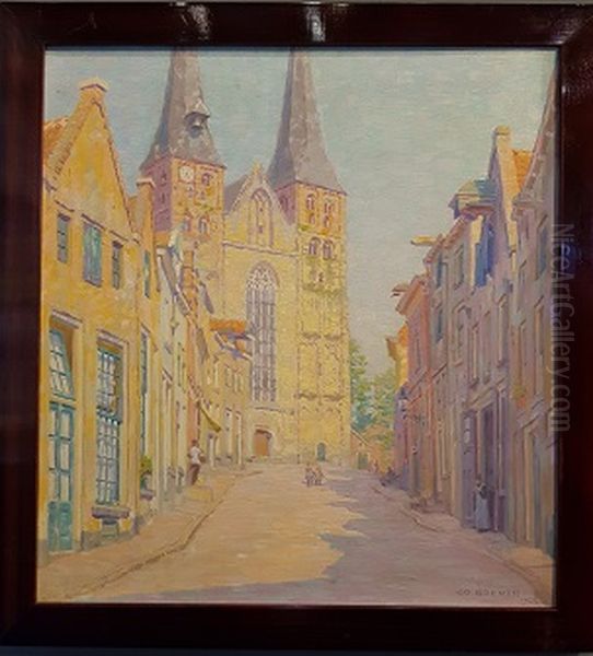 Bergstraat met op de achtergrond de Bergkerk Oil Painting by Co Breman