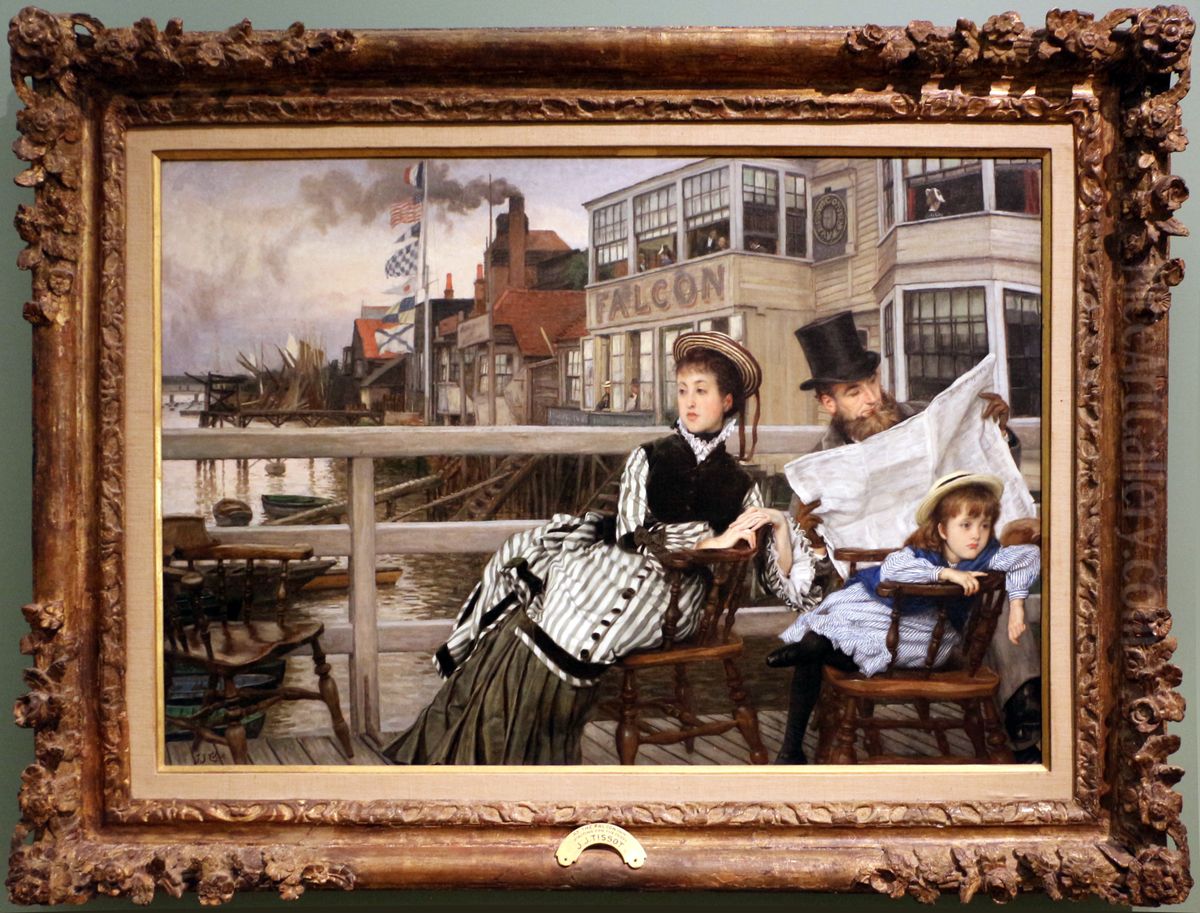 Waiting for the Ferry at the Falcon Tavern Oil Painting by James Jacques Joseph Tissot