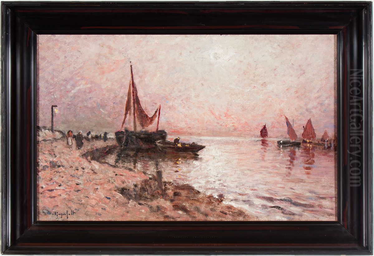 Boats in twilight. Oil Painting by Wilhelm von Gegerfelt