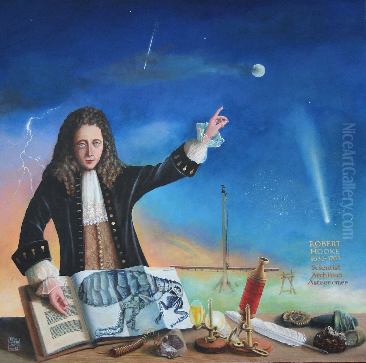 Robert Hooke memorial portrait Oil Painting by Rita Greer