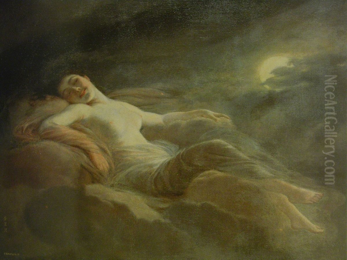 Nude woman under the mooon. Oil Painting by Hosui Yamamoto