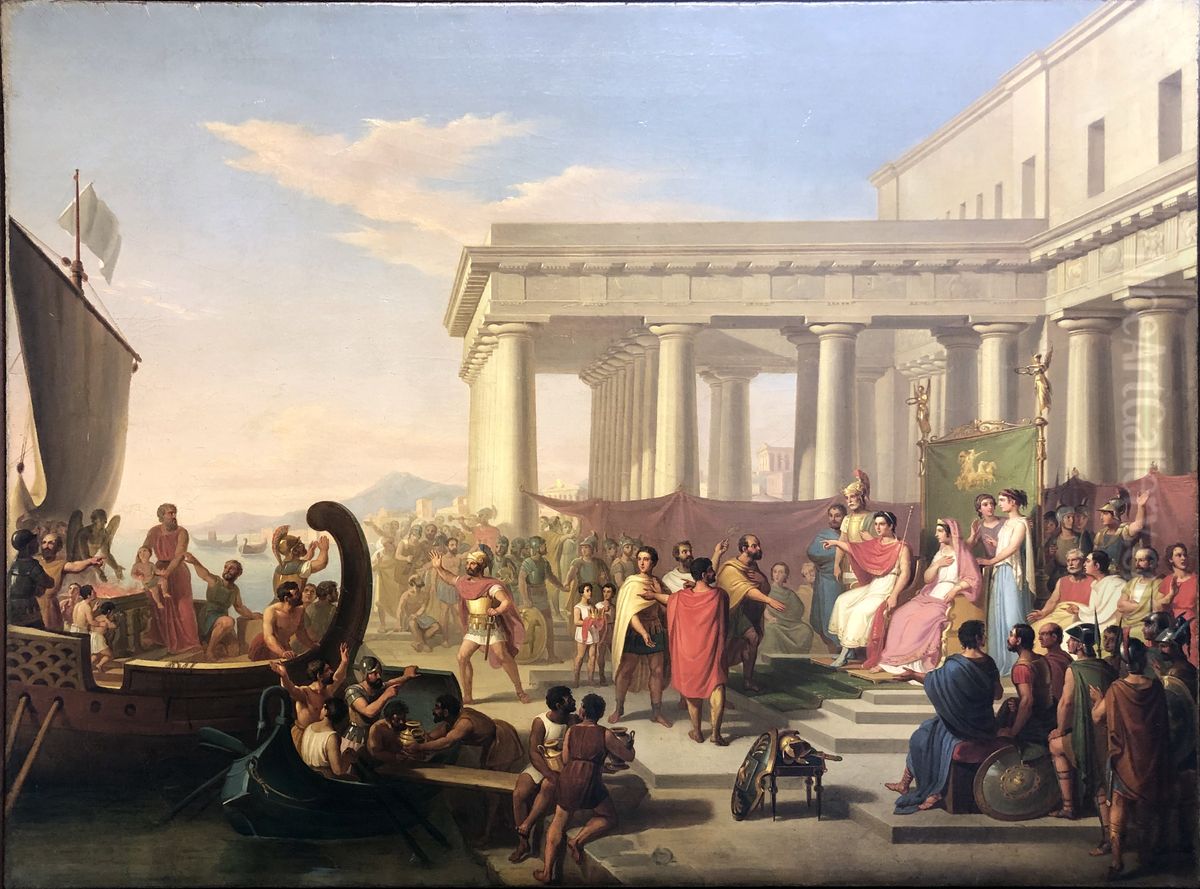 Gelone che accorda la pace ai vinti cartaginesi a patto di non piu sacrificare vittime umane Oil Painting by Michele Panebianco