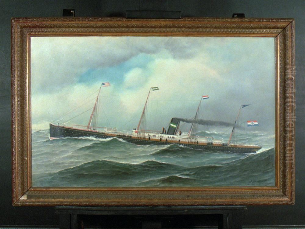 Het s.s. 'Maasdam' (II) van de Nederlandsch Amerikaansche Stoomvaart Maatschappij (NASM) Oil Painting by Antonio Nicolo Gasparo Jacobsen