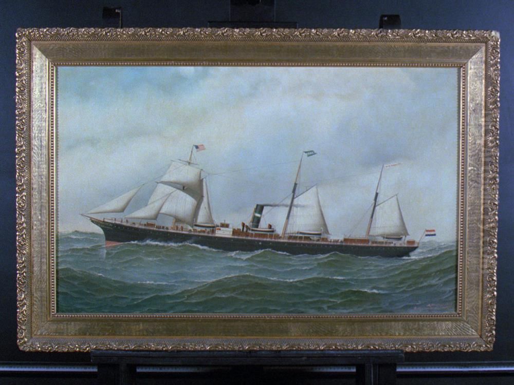 Het s.s. 'W.A. Scholten' van de Nederlandsch Amerikaansche Stoomvaart Maatschappij (NASM) Oil Painting by Antonio Nicolo Gasparo Jacobsen