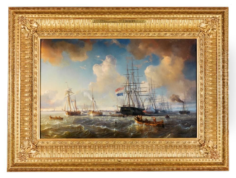 Koning Willem II bezoekt het eskader te Vlissingen op 14 juli 1843 Oil Painting by Theodore Gudin