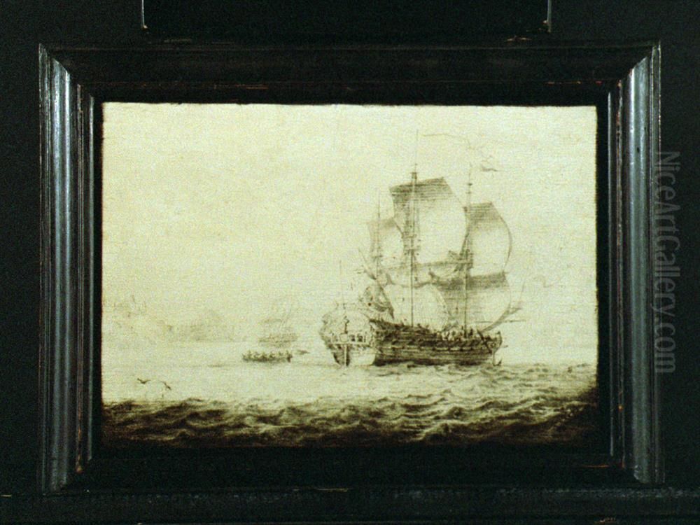 Frans oorlogsfregat Oil Painting by Adriaen Van Salm
