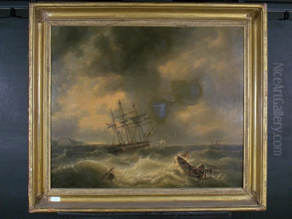 Reddingsactie bij schipbreuk Oil Painting by Charles-Louis Verboeckhoven