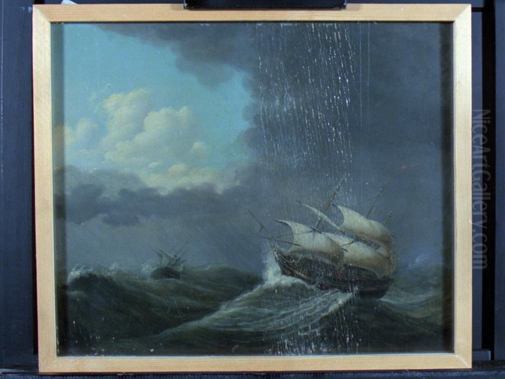 Fregat bij hoge zee Oil Painting by Martinus Schouman