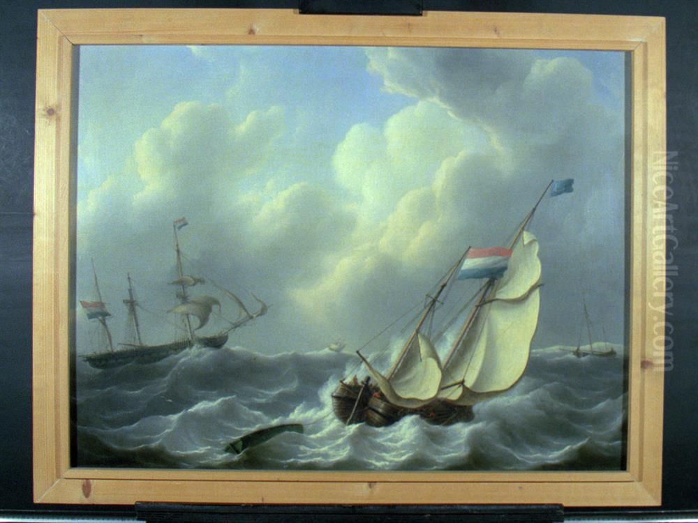 Loodsrinkelaar en oorlogsfregat Oil Painting by Martinus Schouman