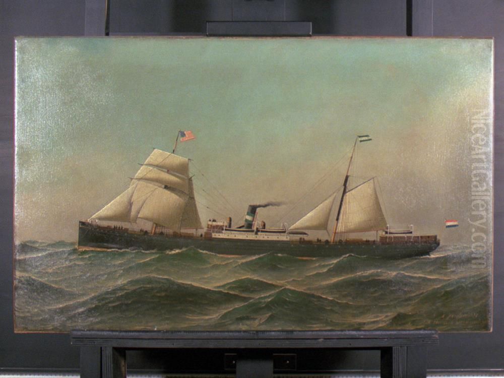 Het s.s. 'Schiedam' (I) van de Nederlandsch Amerikaansche Stoomvaart Maatschappij (NASM) Oil Painting by Antonio Nicolo Gasparo Jacobsen