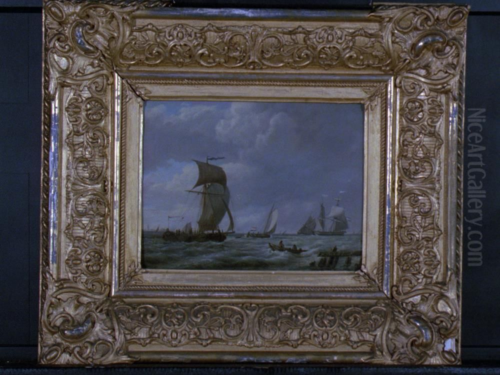 Wijd water met schepen Oil Painting by Hermanus Koekkoek