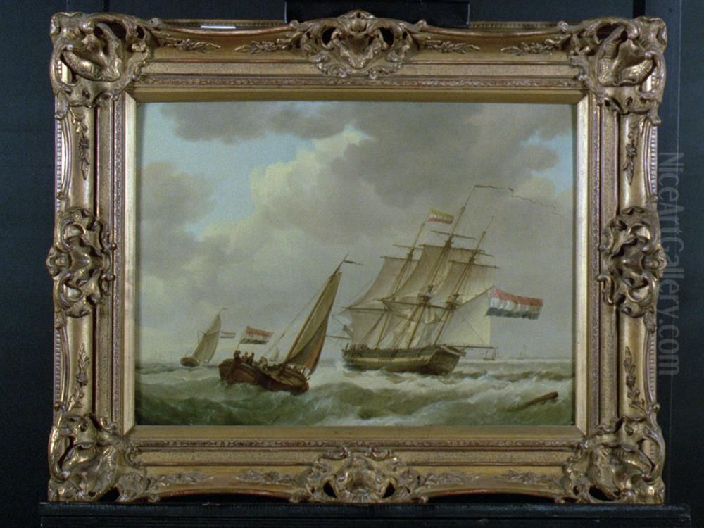 Fregatschip 'De Colonist' Oil Painting by Johannes Hermanus Koekkoek Snr