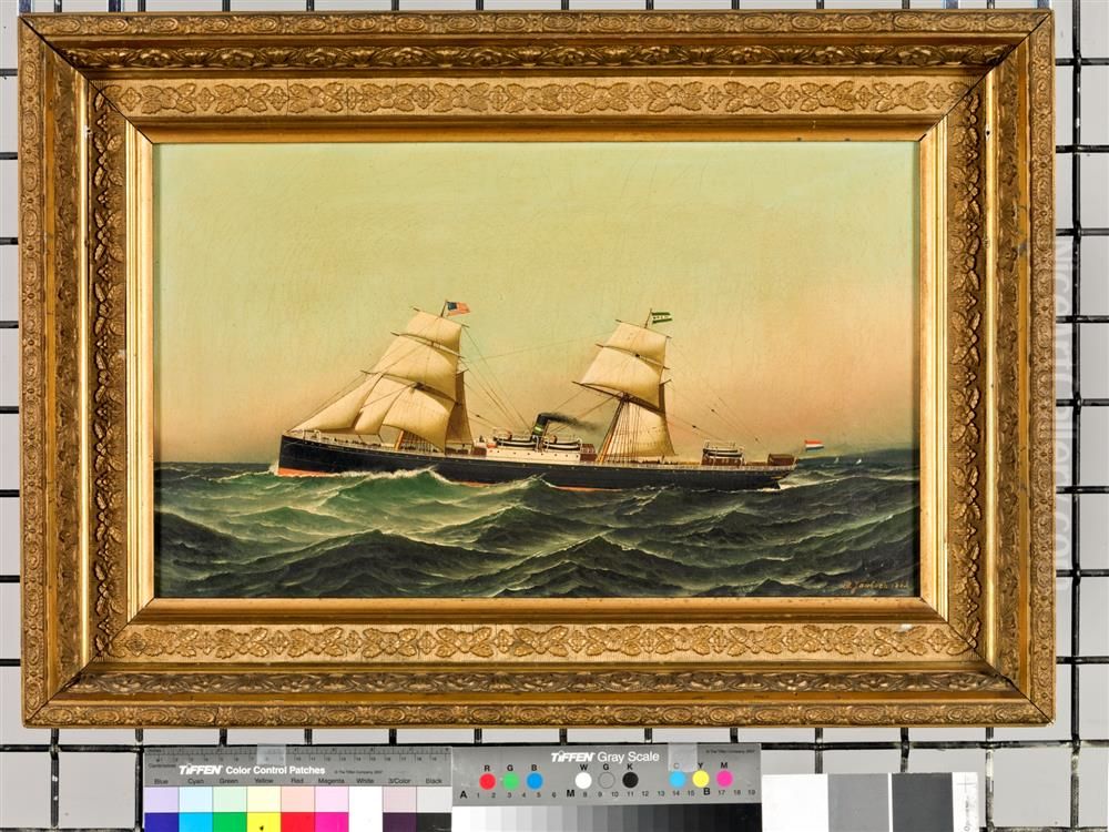 Het s.s. 'Leerdam' (I) van de Nederlandsch Amerikaansche Stoomvaart Maatschappij (NASM) Oil Painting by Antonio Nicolo Gasparo Jacobsen