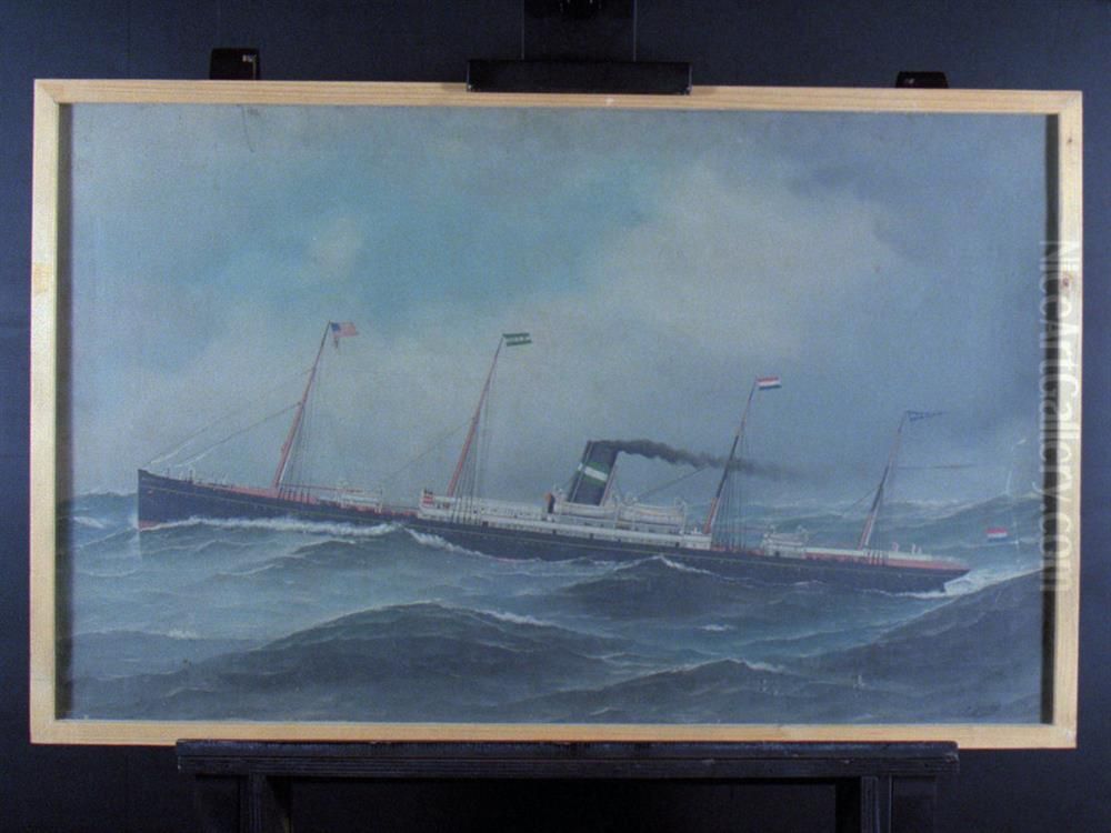 Het s.s. 'Amsterdam' (II) van de Nederlandsch Amerikaansche Stoomvaart Maatschappij (NASM) Oil Painting by Antonio Nicolo Gasparo Jacobsen