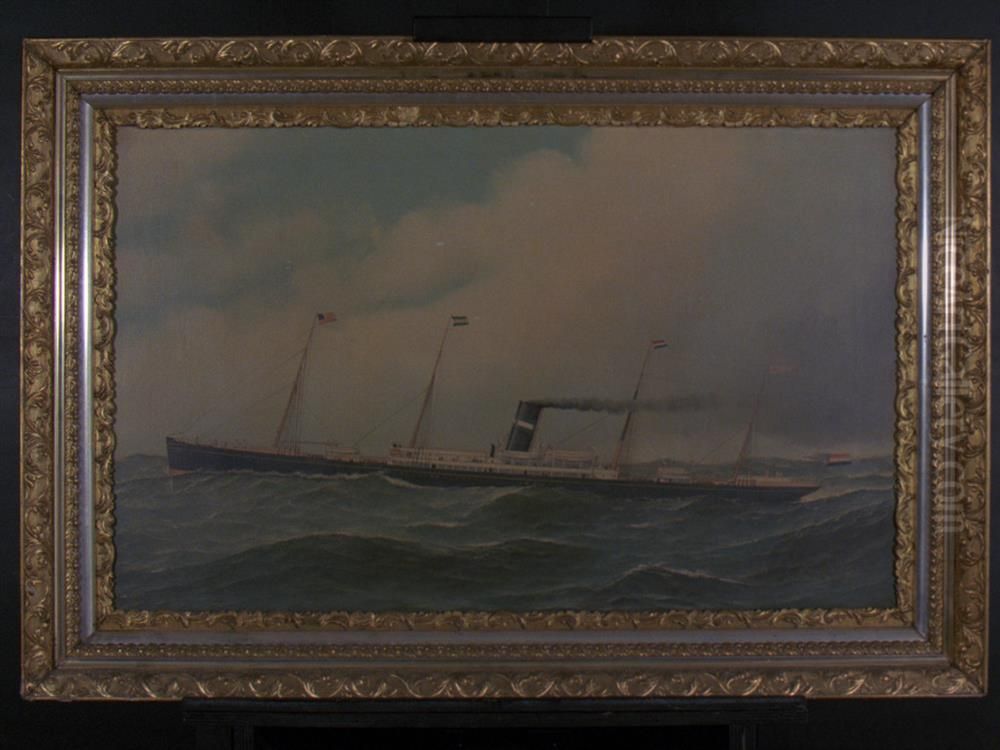 Het s.s. 'Amsterdam' (II) van de Nederlandsch Amerikaansche Stoomvaart Maatschappij (NASM) Oil Painting by Antonio Nicolo Gasparo Jacobsen