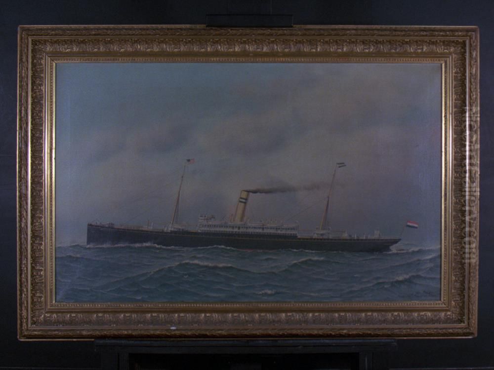 Het s.s. 'Rotterdam' (III) van de Nederlandsch Amerikaansche Stoomvaart Maatschappij (NASM) Oil Painting by Antonio Nicolo Gasparo Jacobsen