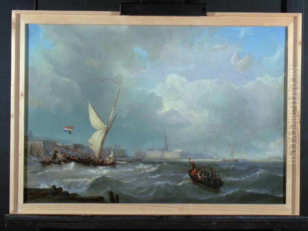 De kanonneerboot van Van Speyk te Antwerpen Oil Painting by Petrus Johannes Schotel
