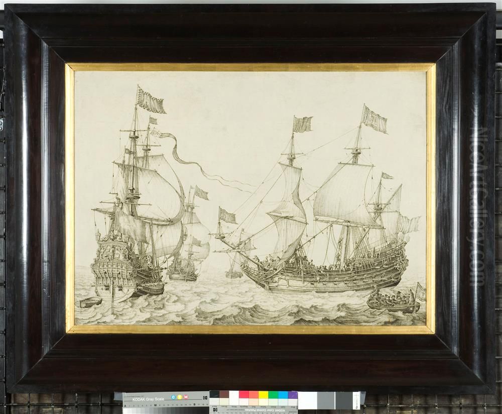 De Oostindievaarders 'Mercurius' en 'Neptunus' onder zeil Oil Painting by Willem van de, the Elder Velde