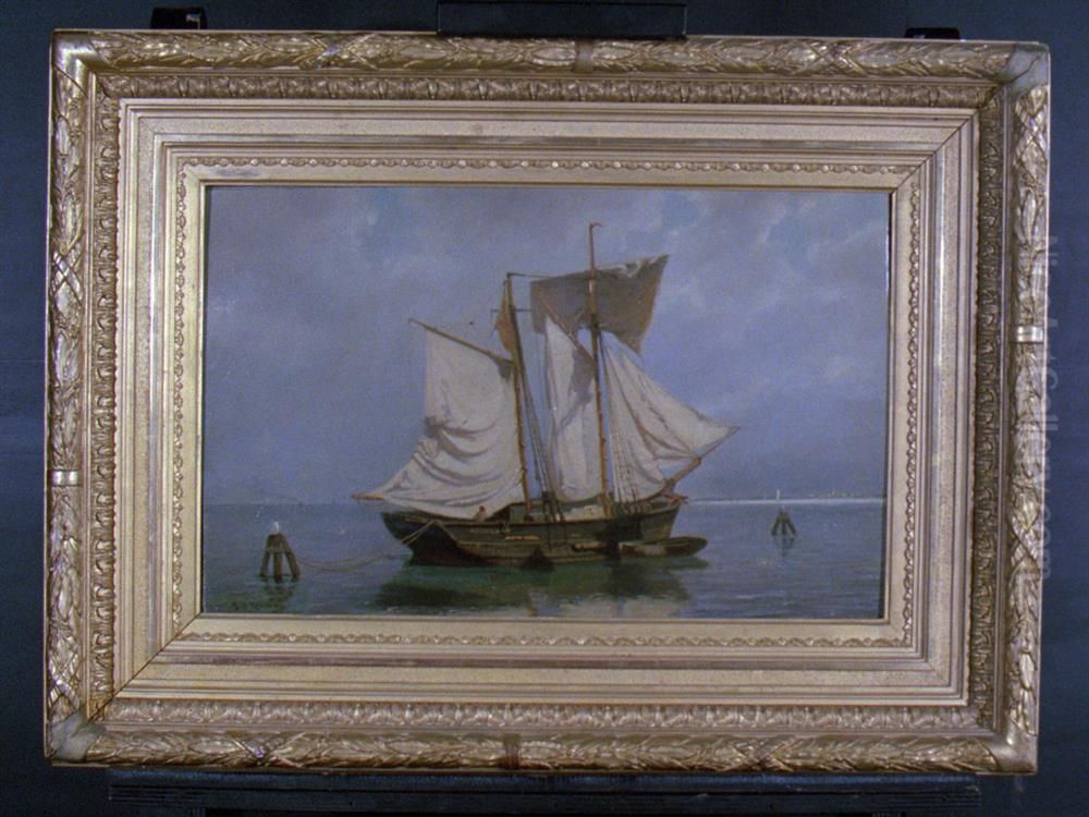 Topzeilschoener met drogende zeilen Oil Painting by Johan Conrad Greive