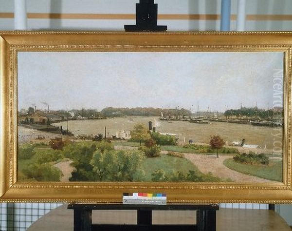 Gezicht op de Maas in Rotterdam Oil Painting by August Willem van Voorden