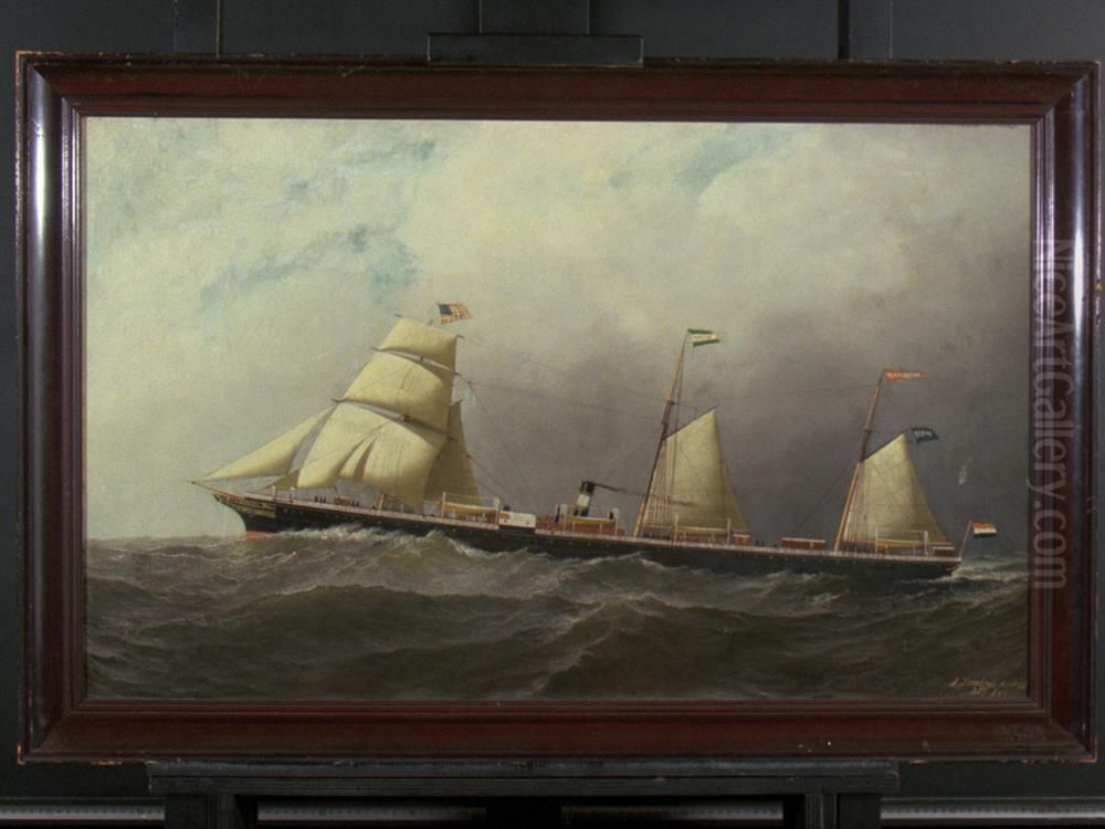 Het s.s. 'W.A. Scholten' van de Nederlandsch Amerikaansche Stoomvaart Maatschappij (NASM) Oil Painting by Antonio Nicolo Gasparo Jacobsen