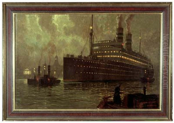 De 'Rotterdam' (IV) bij avond Oil Painting by Alexander Kircher