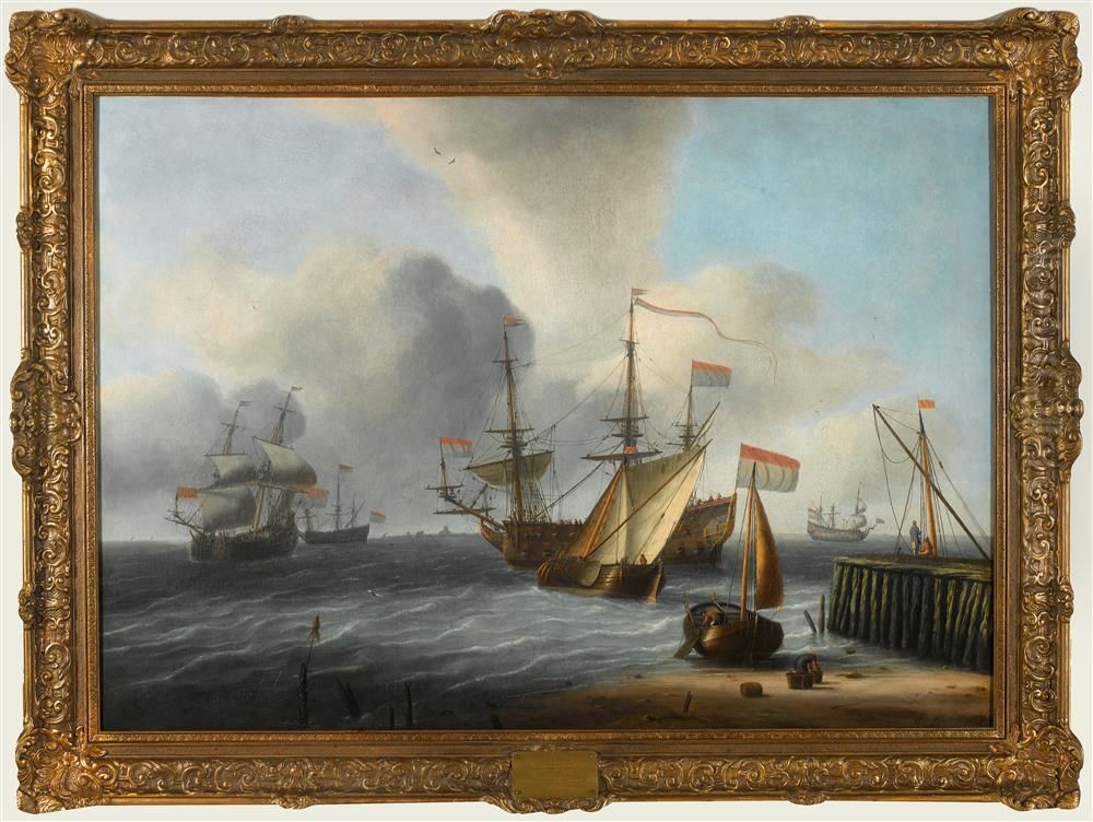 Gezicht op een onbekende Nederlandse haven Oil Painting by Aernout Smit