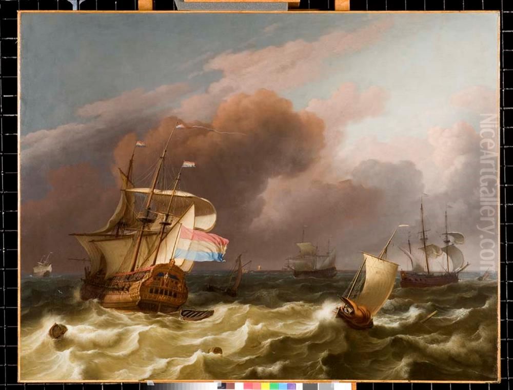 Schepen op woelige zee Oil Painting by Ludolf Backhuysen II