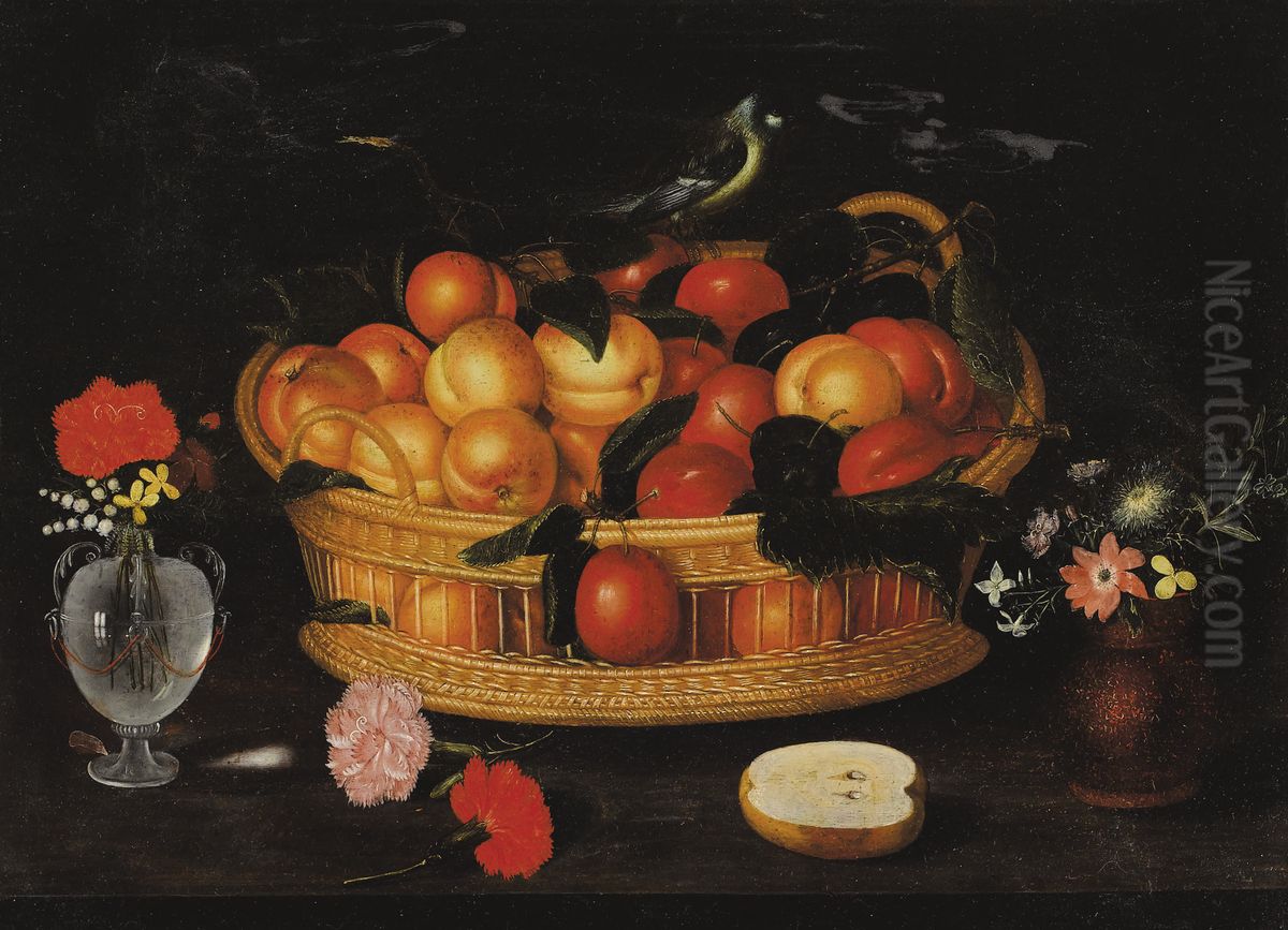 Still lifes with flowers, birds, and fruit Oil Painting by Francesco Codino