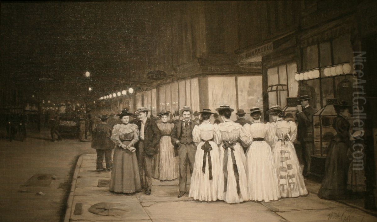 Saturday Night in August -- Eighth Avenue Oil Painting by William Anderson Coffin