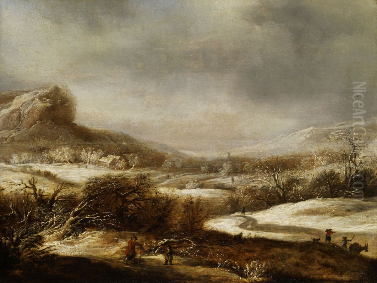 Winterlandschap met figuren Oil Painting by Dirck van Santvoort